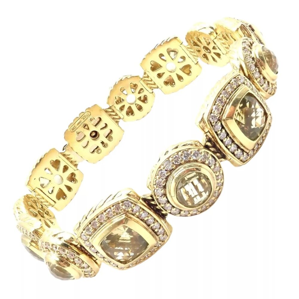 David Yurman Albion 18k Yellow Gold Diamond Lemon Citrine Link Bracelet - Picture 1 of 12
